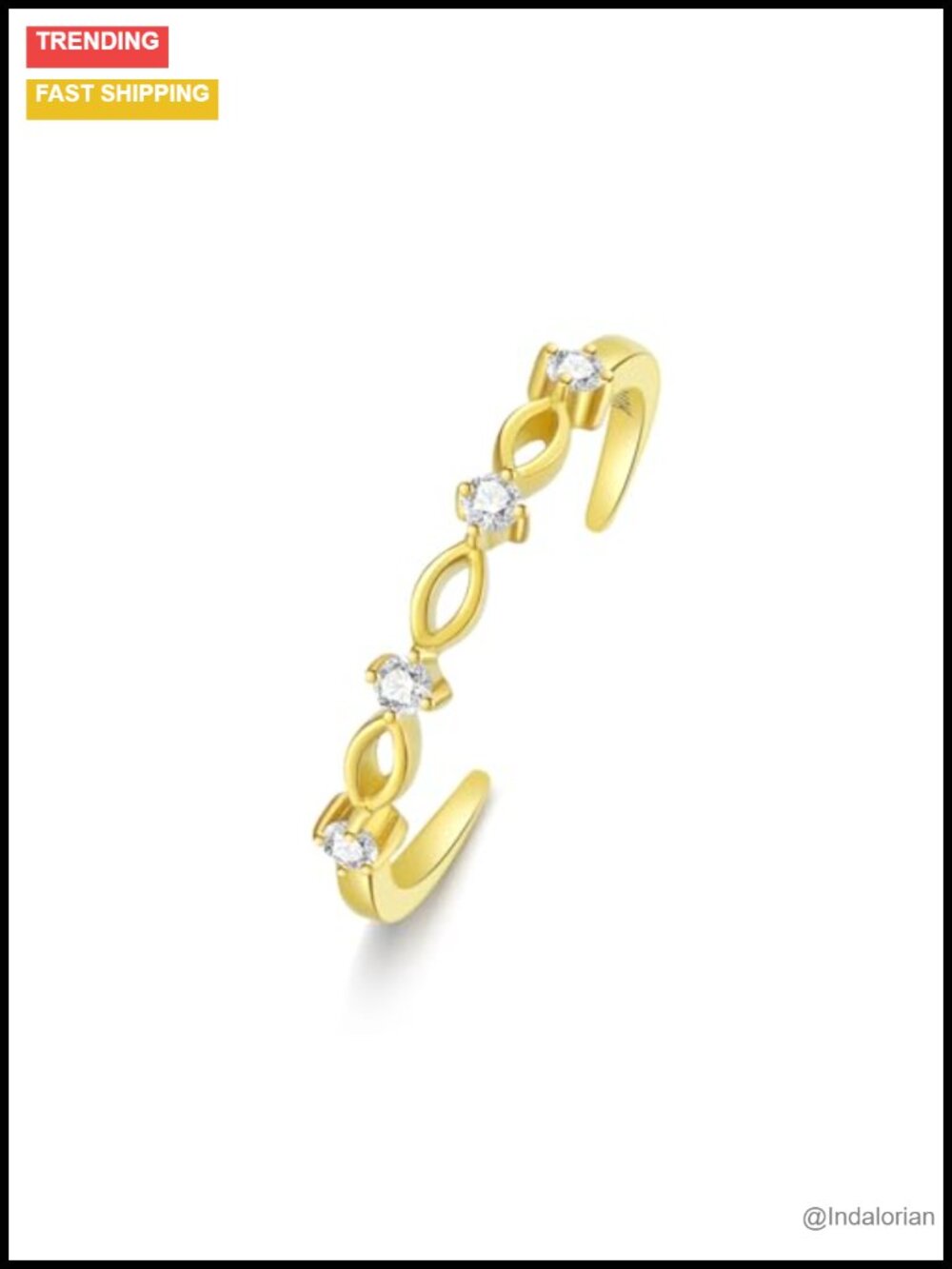 10K Yellow Gold Adjustable Toe Ring Women CZ Leaf Moonstone Beach Jewelry